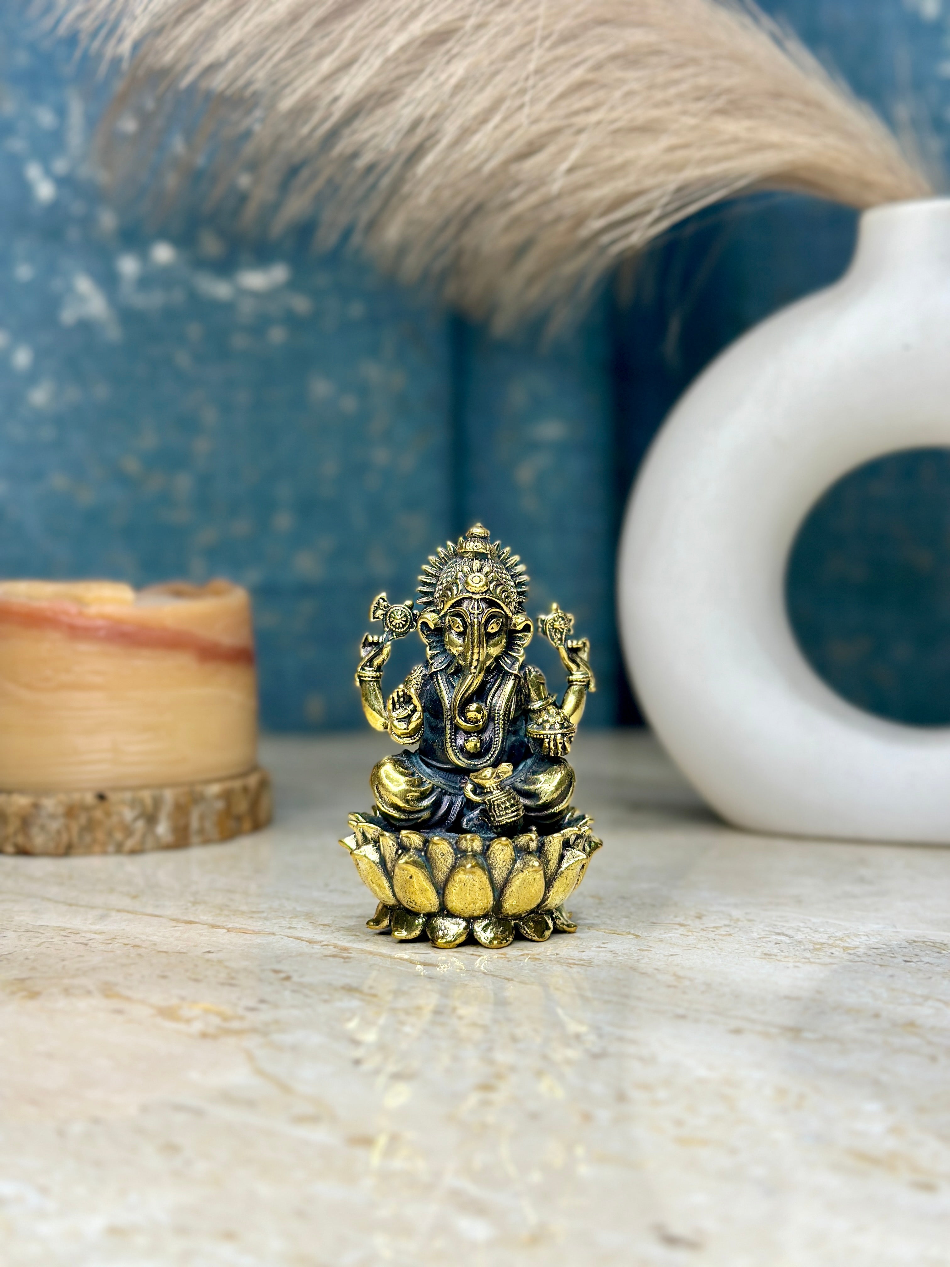 Lord Ganesh Brass Murti Sitting on Kamal | 2.75 inch | Sitting Idol SOUTH